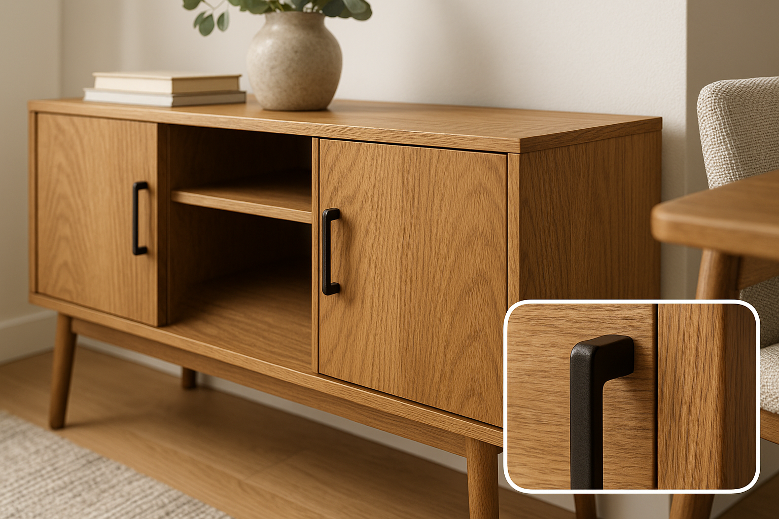 Aparador 2 Portas Madeira Natural Seção Aberta 120cm